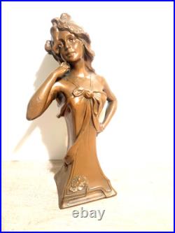 Rare Antique Early 1900s Inscribed Pellier Bronze Maiden Woman with Draped Cloth