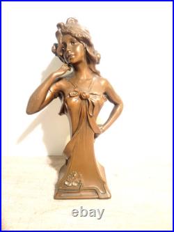 Rare Antique Early 1900s Inscribed Pellier Bronze Maiden Woman with Draped Cloth