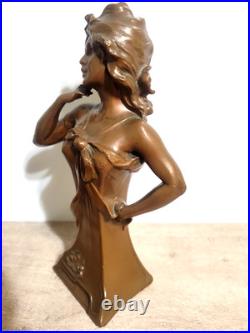 Rare Antique Early 1900s Inscribed Pellier Bronze Maiden Woman with Draped Cloth