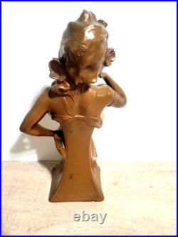 Rare Antique Early 1900s Inscribed Pellier Bronze Maiden Woman with Draped Cloth