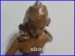 Rare Antique Early 1900s Inscribed Pellier Bronze Maiden Woman with Draped Cloth