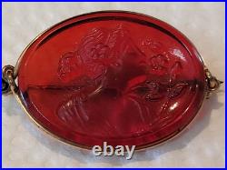Rare Antique Early 1900s Intaglio Red Glass Brooch Pin Lady & Flowers Rare Antique Early 1900s Intaglio Red Glass Brooch Pin Lady & Flowers