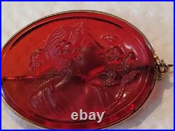 Rare Antique Early 1900s Intaglio Red Glass Brooch Pin Lady & Flowers Rare Antique Early 1900s Intaglio Red Glass Brooch Pin Lady & Flowers
