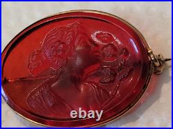 Rare Antique Early 1900s Intaglio Red Glass Brooch Pin Lady & Flowers Rare Antique Early 1900s Intaglio Red Glass Brooch Pin Lady & Flowers