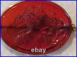 Rare Antique Early 1900s Intaglio Red Glass Brooch Pin Lady & Flowers Rare Antique Early 1900s Intaglio Red Glass Brooch Pin Lady & Flowers