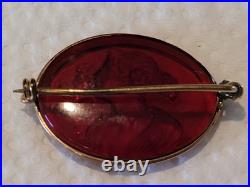 Rare Antique Early 1900s Intaglio Red Glass Brooch Pin Lady & Flowers Rare Antique Early 1900s Intaglio Red Glass Brooch Pin Lady & Flowers