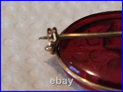 Rare Antique Early 1900s Intaglio Red Glass Brooch Pin Lady & Flowers Rare Antique Early 1900s Intaglio Red Glass Brooch Pin Lady & Flowers