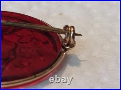 Rare Antique Early 1900s Intaglio Red Glass Brooch Pin Lady & Flowers Rare Antique Early 1900s Intaglio Red Glass Brooch Pin Lady & Flowers