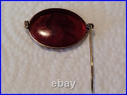 Rare Antique Early 1900s Intaglio Red Glass Brooch Pin Lady & Flowers Rare Antique Early 1900s Intaglio Red Glass Brooch Pin Lady & Flowers