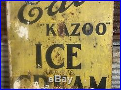 Rare Antique Early 1920s EAT KAZOO ICE CREAM Advertising Sign Kalamazoo Michigan