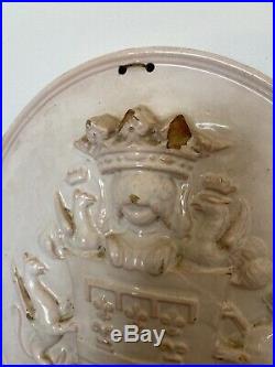 Rare Antique Early 19th C Armorial Heraldic Glazed Stoneware Shield Wall Plaque