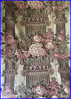 Rare Antique Early 19th C English Pillar Floral Chintz Cotton Fabric Brown Red Rare Antique Early 19th C English Pillar Floral Chintz Cotton Fabric Brown Red