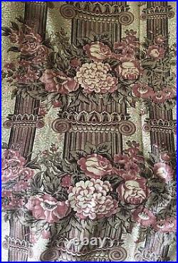 Rare Antique Early 19th C English Pillar Floral Chintz Cotton Fabric Brown Red Rare Antique Early 19th C English Pillar Floral Chintz Cotton Fabric Brown Red