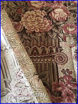 Rare Antique Early 19th C English Pillar Floral Chintz Cotton Fabric Brown Red Rare Antique Early 19th C English Pillar Floral Chintz Cotton Fabric Brown Red