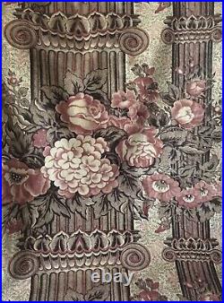 Rare Antique Early 19th C English Pillar Floral Chintz Cotton Fabric Brown Red Rare Antique Early 19th C English Pillar Floral Chintz Cotton Fabric Brown Red
