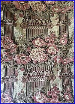 Rare Antique Early 19th C English Pillar Floral Chintz Cotton Fabric Brown Red Rare Antique Early 19th C English Pillar Floral Chintz Cotton Fabric Brown Red