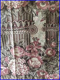 Rare Antique Early 19th C English Pillar Floral Chintz Cotton Fabric Brown Red Rare Antique Early 19th C English Pillar Floral Chintz Cotton Fabric Brown Red