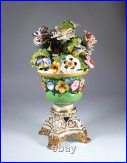 Rare Antique Early 19th Century Derby Regency Flower Encrusted Vase c1825