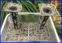 Rare Antique Early 19th Century Pair Of French Enamel On Copper Candlesticks