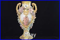 Rare Antique Early 19th Unique Hand Painted Zsolnay Vase Cupid And Angels