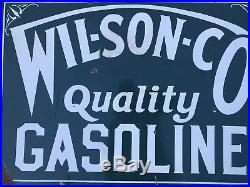 Rare Antique Early 20s WILSON GASOLINE Double Sided Porcelain Gas Oil Sign