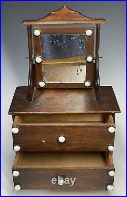 Rare Antique Early 20th C. Wooden Doll Dresser W Mirror Furniture Accessory