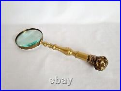 Rare Antique Early 20th Century Brass Magnifying Glass with Bull Dog Handle