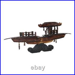 Rare Antique Early 20th Century Chinese Hand-Carved Wooden Boat Model on Stand
