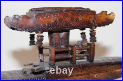 Rare Antique Early 20th Century Chinese Hand-Carved Wooden Boat Model on Stand