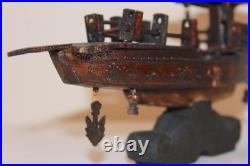 Rare Antique Early 20th Century Chinese Hand-Carved Wooden Boat Model on Stand
