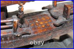 Rare Antique Early 20th Century Chinese Hand-Carved Wooden Boat Model on Stand