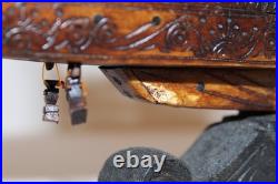 Rare Antique Early 20th Century Chinese Hand-Carved Wooden Boat Model on Stand