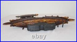 Rare Antique Early 20th Century Chinese Hand-Carved Wooden Boat Model on Stand