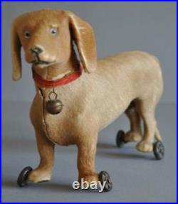Rare Antique Early 20th Century Steiff Dachshund Dog Pull Toy on Wheels