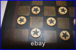 Rare Antique Early American Wooden Star Checkers Complete 24 Pc Set
