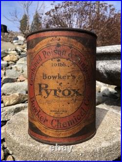 Rare Antique Early Bowkers Pyrox Poison Fungicide Chemical Advertising Tin Can