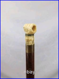 Rare Antique Early Carved Hand Cane Wood Swagger Stick Exotic Brazilian Rosewood