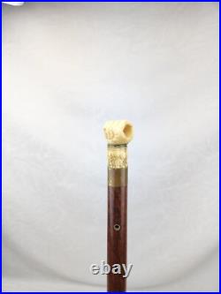 Rare Antique Early Carved Hand Cane Wood Swagger Stick Exotic Brazilian Rosewood