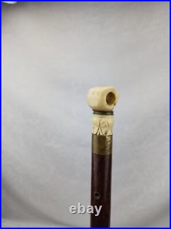 Rare Antique Early Carved Hand Cane Wood Swagger Stick Exotic Brazilian Rosewood