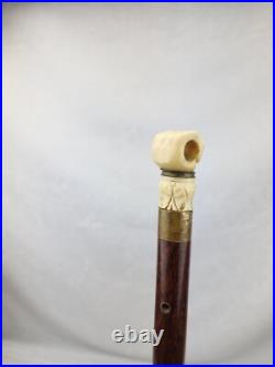 Rare Antique Early Carved Hand Cane Wood Swagger Stick Exotic Brazilian Rosewood