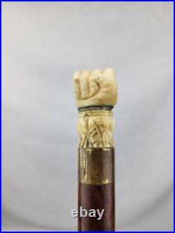 Rare Antique Early Carved Hand Cane Wood Swagger Stick Exotic Brazilian Rosewood