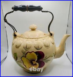 Rare Antique Early Ceramic Floral Poppy Teapot Cartwright Brothers Pottery 1800s