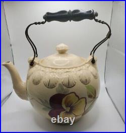 Rare Antique Early Ceramic Floral Poppy Teapot Cartwright Brothers Pottery 1800s