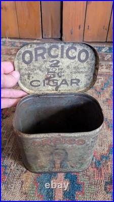 Rare Antique Early Country Advertising Indian Orcico Tobacco Tin Can 6.25