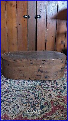 Rare Antique Early Country Large Wood Oval Handmade Pantry Storage Box 19 Sq. N