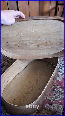 Rare Antique Early Country Large Wood Oval Handmade Pantry Storage Box 19 Sq. N
