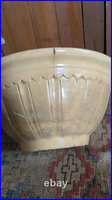 Rare Antique Early Country Large Yellowware Stained Batter Bowl with Spout 14.5