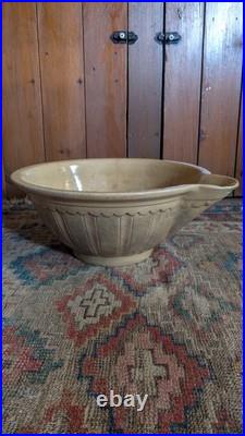 Rare Antique Early Country Large Yellowware Stained Batter Bowl with Spout 14.5