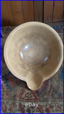 Rare Antique Early Country Large Yellowware Stained Batter Bowl with Spout 14.5