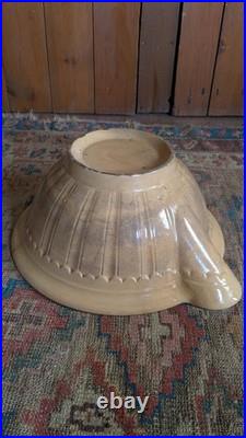 Rare Antique Early Country Large Yellowware Stained Batter Bowl with Spout 14.5